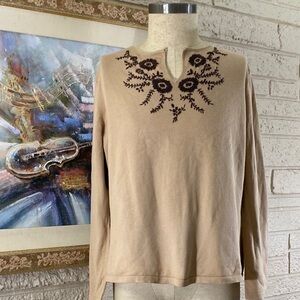 Apostrophe Embroidery Tunic Style Sweater Top